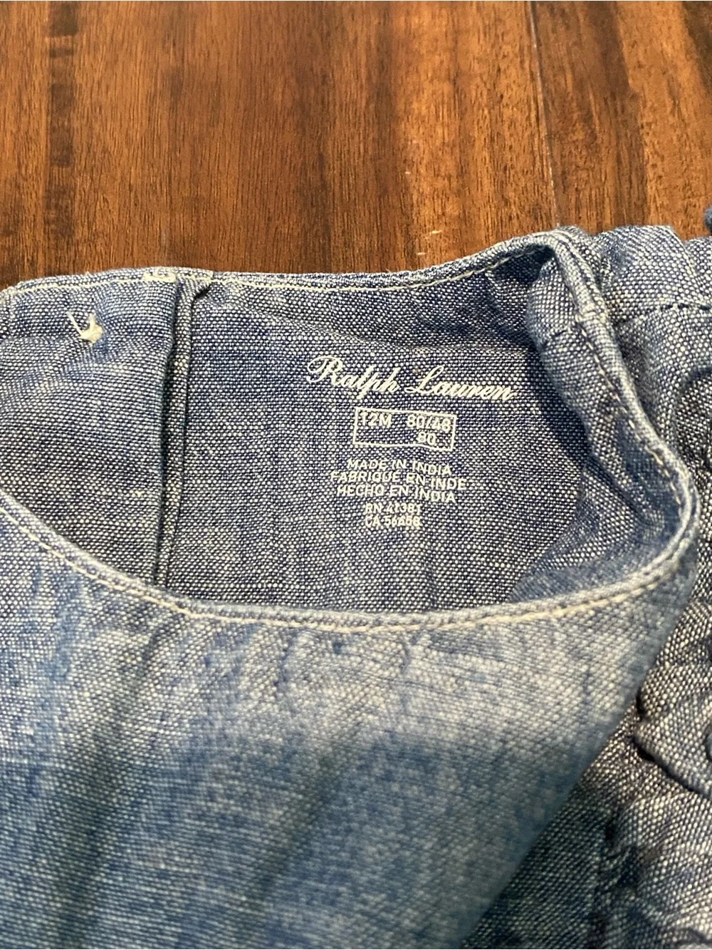Ralph Lauren Light Blue Chambray Baby Bubble Romper